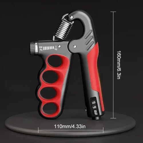 Auto-Count Grip Strengthener, 5-100KG Adjustable Resistance, Red Forearm Trainer for Strength Building with Display