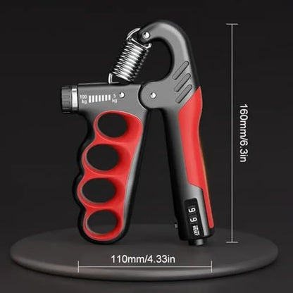 Auto-Count Grip Strengthener, 5-100KG Adjustable Resistance, Red Forearm Trainer for Strength Building with Display