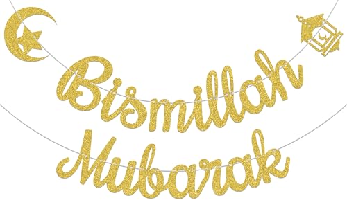 Bismillah Mubarak Banner Eid Decorations Ramadan Decorations Muslim Party Decoration Supplies Gold