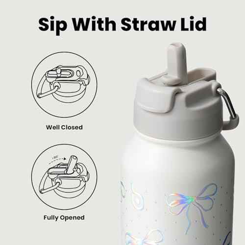 BOTTLE BOTTLE 32oz Insulated Water Bottle with Pill Box | Stainless Steel,Sport Water Bottle, with Straw Dual-use Lid and Pill Box, Design for Gym - color: bling bow