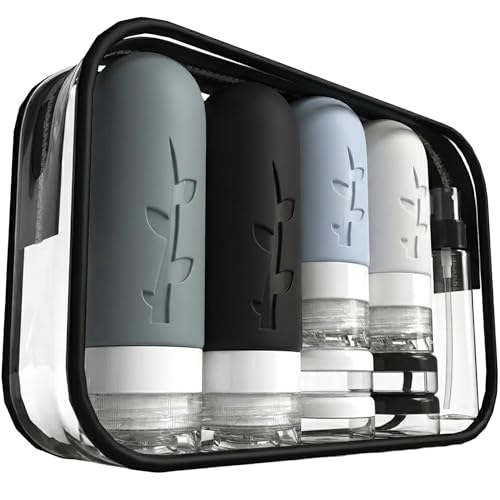DEPOZA Travel Bottles Kit (16 Pack) - TSA Approved, Leak Proof Silicone Squeezable Containers for Toiletries. Complete Set with Jars, Sprayers & Bag (Black) - color: Black