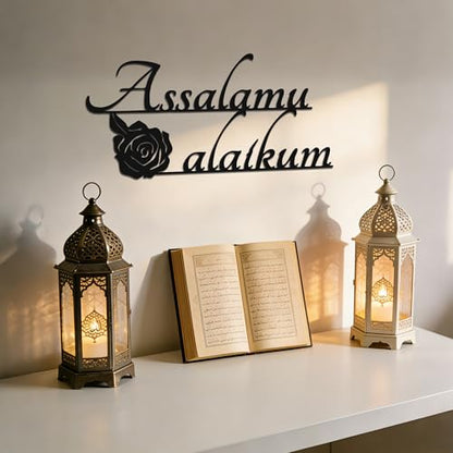 YATEASLU Assalamu Alaikum Sign, Islamic Calligraphy Art | Assalamu Alaikum calligraphy with rose; for living room, mosque; 7x15in; Eid, Ramadan, Muslim gift; Arabic