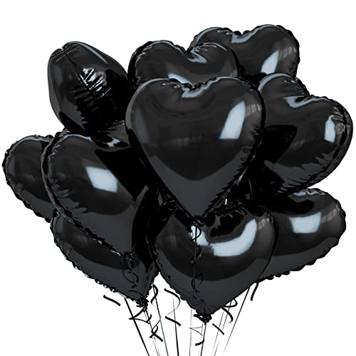 Biapian Foil Heart Balloons Black, 10PCS Black Heart Shape Balloons, Valentines Balloons 18inch Black Foil Balloon for Helium Valentine Decorations for Valentines Day, Wedding, Anniversary Decoration - color: Glossy-black