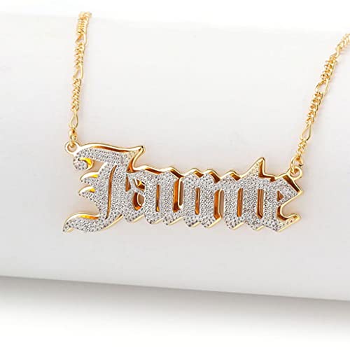 Custom Name Necklace Double Plated Name Necklace Personalized Name Plate Necklaces Name Necklaces for Women 18k Gold Plated Nameplate Pendant - color: Style 16