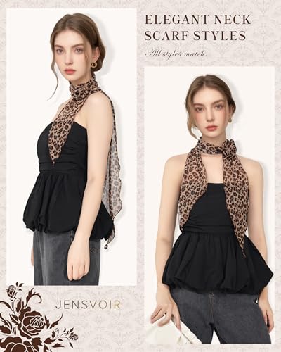 Chiffon Scarf for Women, Removable Flower Neck Scarf Light Soft Fashion Rose Scarves Versatile Headband or Hair Band - color: Leopard Brown