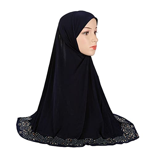 ZGMYC Women Shiny Rhinestones Muslim Hijab Elegant Long Turban Cap Head Wrap Scarf - color: Black(golden Beads & Rhinestones)
