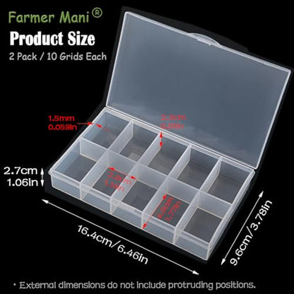 2 PCS Transparent Beads Storage Containers Box, Plastic Bead Organizers (10 Girds) for Small Items and Other Craft Projects, Bead Rings Jewelry Display Organizer Size 6.46 x 3.78 x 1.06 in - size: 10 Grids