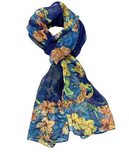 Xyueanlo Scarfs for Women Lightweight Scarves Fashion Print Floral Pattern Scarf Shawls - color: Q-navy Blue