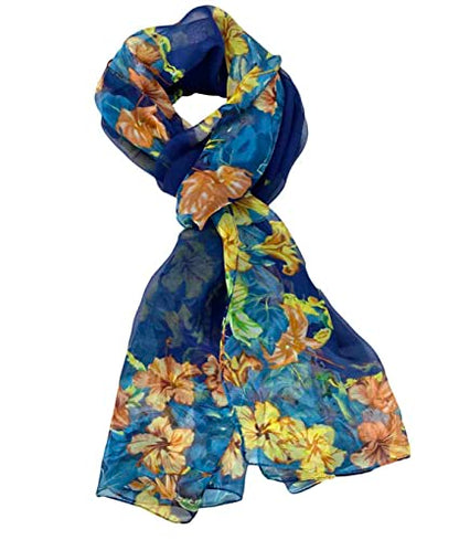 Xyueanlo Scarfs for Women Lightweight Scarves Fashion Print Floral Pattern Scarf Shawls - color: Q-navy Blue