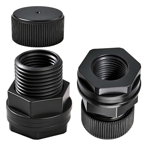 2 Packs PVC Garden Hose Bulkhead Fitting with Plug, 3/4" Male GHT, 1/2" Female NPT Double Threaded Bulkhead Water Tank Connector Drain/Flush Port Kit for Rain Barrels, Aquariums, Water Tanks