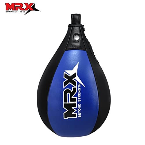 MRX Speed Punching Bags Genuine Leather MMA Training Speed Bag Muay Thai SpeedKills Punching, Dodge Striking Bag for Workout Pro Boxing Bag for Home Gym Kids, Men, Women - color: Black Blue