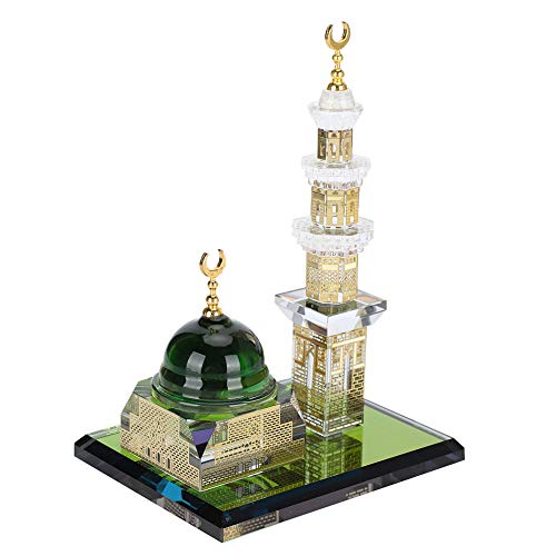 Muslim Decor Model, Muslim Crystal Kaaba Dome Mosque Model Islamic Architecture Handicraft Crystal Collectible Figurines for Car Home Desktop Decoration - color: Green