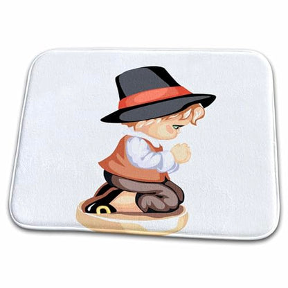 3dRose Bathroom Bath Rug Mat - Pilgrim Boy Saying Prayer Jr Thanksgiving