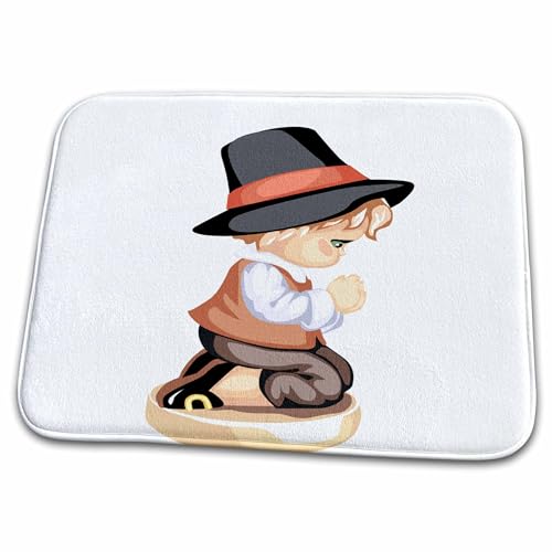 3dRose Bathroom Bath Rug Mat - Pilgrim Boy Saying Prayer Jr Thanksgiving