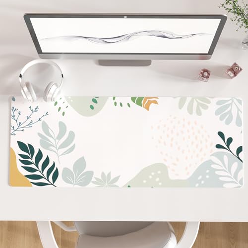 Faux Leather Large Mouse Pad, Office Desk Mat, 31.5"x11.8", Green White | Desk Décor Accessories, Extended Size, Waterproof & Easy to Clean, Smooth Surface, Non Slip Desk Organization - color: Silhouette Plants-a, size: 31.5L x 11.8W inches
