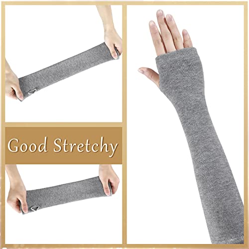 Bememo 3 Pairs Long Fingerless Gloves for Women Arm Warmers Unisex Arm Sleeves Knit Thumb Elbow Hole Stretchy Gloves Goth - color: Black, Light Grey, Coffee
