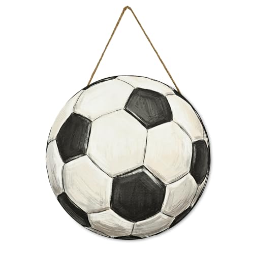 Smile Classic Soccer Ball Wooden Door Hanger, Hand-Painted Style Front Door Sign for Sports Fans & Game Day Decor - style: Soccer Ball