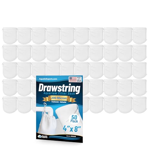 Aquatic Experts 200 Micron Drawstring Filter Socks – Ring-Free Design for Sumps, Saltwater & Freshwater Aquariums, Custom Made in USA (4" x 8", 50 Pack) - size: 50 pack