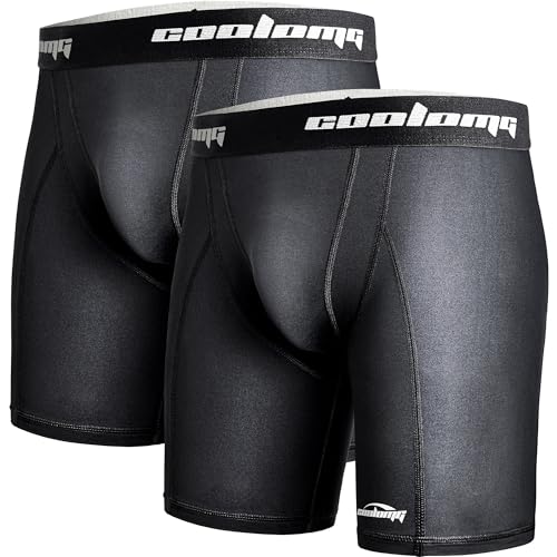 COOLOMG Men Compression Shorts with Cup Pocket Sliding Underwear for Baseball Football Lacrosse, NO Cup - color: Black_2pack, size: XX-Large
