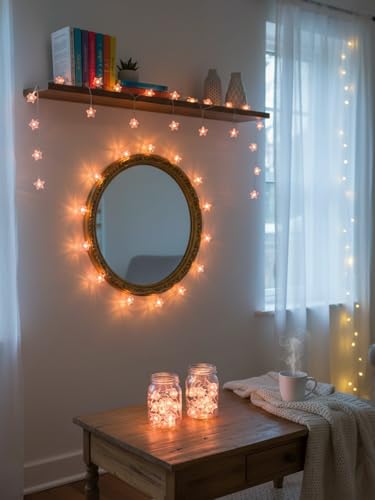 Cherry Blossom Pink Star Lights Pink Crystal 30LED Decorative Fairy Lights Battery Operated for a Dreamy and Romantic Glow - style: Pink Crystal Star