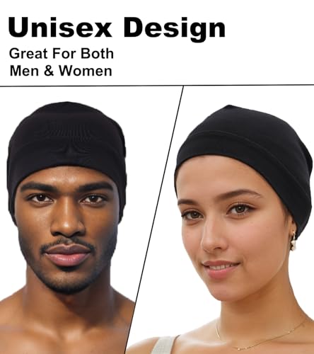 100% Cotton Skull Caps Beanie Bald Sleeping Hats for Men Women - color: 3pieces-black,navy,light Blue