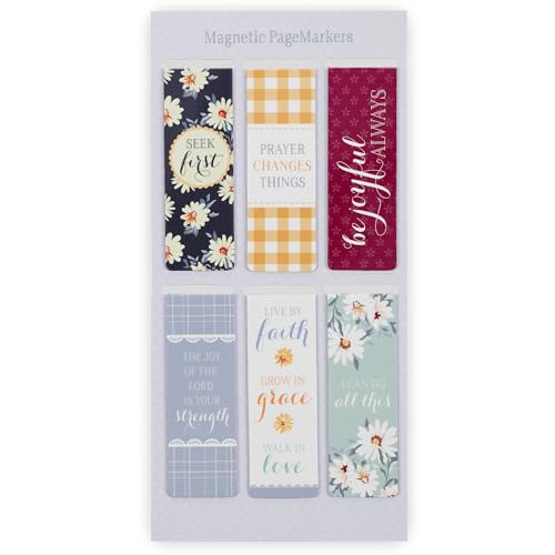 Christian Art Gifts Magnetic Scripture Bookmark Set for Women - Inspirational Beloved Scripture Favorites with Daisy Magnetic Bible Verse Pagemarker Set of 6 for Bibles and Books, Size 2.3” x 0.8” - color: Daisies