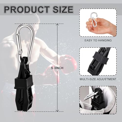 Novabright Boxing Glove Clip Holder with Carabiner Heavy-Duty No-Slip Clamp for Hanging MMA Muay Thai and Boxing Gloves on Backpacks or Gym Bags Quick-Dry Carrying Hook for Training Gear, Black