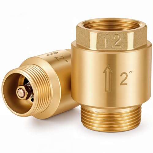 Zonon 2 Pcs 2 Inch Check Valve One Way Brass Non Return in Line Check Valve with Backflow Prevention NPT Male in FNPT out for Garden Hose Well Pumps Irrigation Systems Chemical Industry - size: 2 Inch