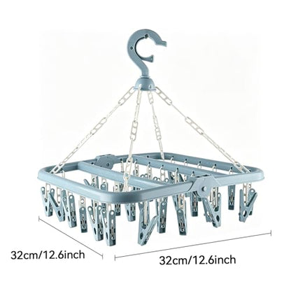 SteelFever Clothes Drying Hanger with 32 Clips, Foldable Hanging Drying Rack for Clothes Underwear Socks (Nordic Blue) - color: Nordic Blue