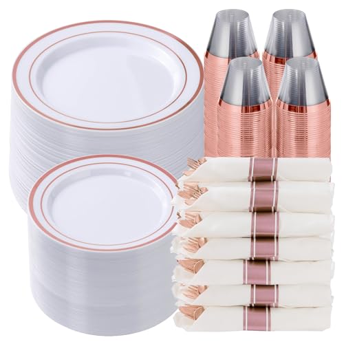 Goodluck 700 Piece Rose Gold Plastic Dinnerware Set for 100 Guests - color: Rose Gold, style: 700 Piece (100 guests)