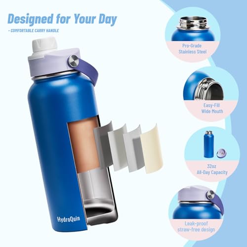 32 oz Insulated Water Bottle Royal Blue Stainless Steel Flask | Keep Cold 24 Hours Hot 12 Hours - Leakproof Twist Spout Lid & Flex Handle - No Straw Metal Water Bottle for Gym & Athletics - color: Twilight Wave