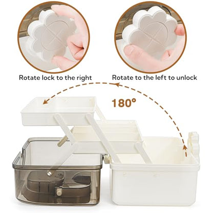 ZOOFOX Three-Layer Plastic Dividing Storage Box, Folding Tool Box Organizer with 2 Trays, Multipurpose Home Utility Case for Medicine, Sewing, Hair Accessories and Cosmetic