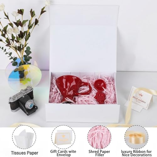 UoeRing 1 Pcs White Gift Box 11.5x8x4 Inch with Magnetic Lid | Collapsible Luxury Present Box,for Birthday,Christmas Holiday Gift Includes Card,Ribbon,Tissue Paper & Shredded Filler - color: 11.5x8x4 Inch-White-Pack of 1