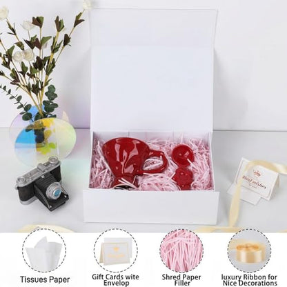 UoeRing 1 Pcs White Gift Box 11.5x8x4 Inch with Magnetic Lid | Collapsible Luxury Present Box,for Birthday,Christmas Holiday Gift Includes Card,Ribbon,Tissue Paper & Shredded Filler - color: 11.5x8x4 Inch-White-Pack of 1