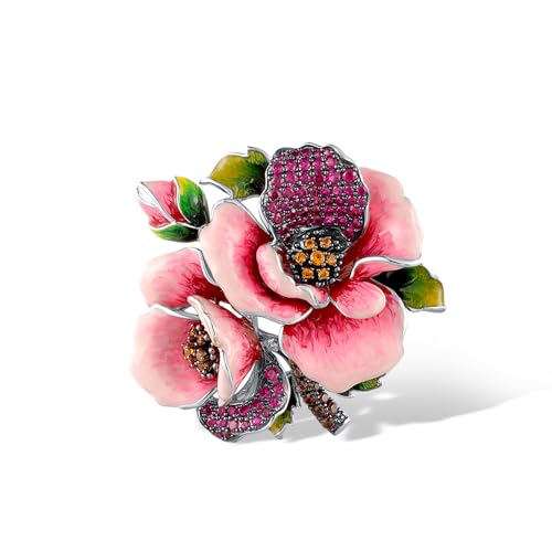 Santuzza 925 Sterling Silver Enamel Brooch Pin for Women - color: [D]Rose