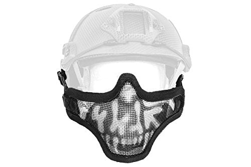 DLP Tactical Quick Release Mesh Steel Face Mask for ARC Rail Equipped Fast/ACH/MICH Combat Helmet - color: Black Skull