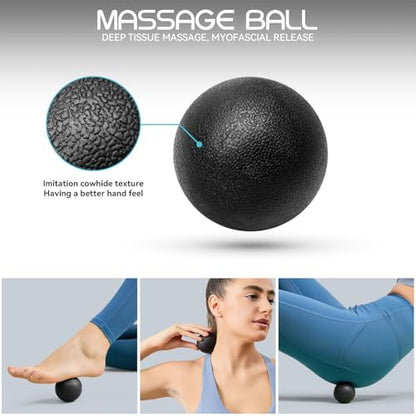 Krightlink 5-in-1 Foam Roller Set, Massage Roller Stick, Massage Ball, Resistance Band for Deep Muscle Massage, Trigger Point Release, Pilates, Yoga (Black-18(5 in 1)) - color: Black-18"(5 in 1)