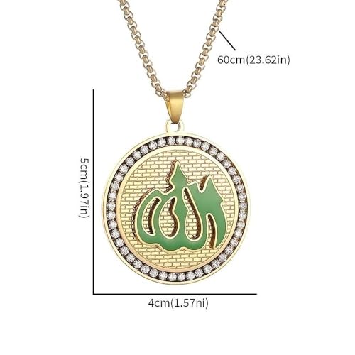 Stainless Steel Islamic Muslim Rune Allah Medal Pendant Necklace for Men Women Fashion Lucky Amulet Jewelry - color: golden