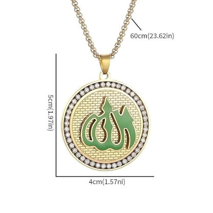 Stainless Steel Islamic Muslim Rune Allah Medal Pendant Necklace for Men Women Fashion Lucky Amulet Jewelry - color: golden