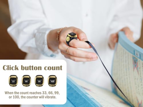Smart Ring Counter, Smart Tasbih Zikr Ring, Muslim Islamic Prayer Smart Rings, Tasbih Counter Smart Ring, Tasbeeh Smart Counter, Digital Electronic Smart Tally Counter for Prayer (Black,18MM)