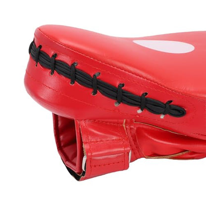 Keenso Boxing Punching Mitt, PU Curved Boxing Pad with Adjustable Strap, Hand Pad for Taekwondo Muay Thai Training, Adults Kids All Skill Levels - color: Red