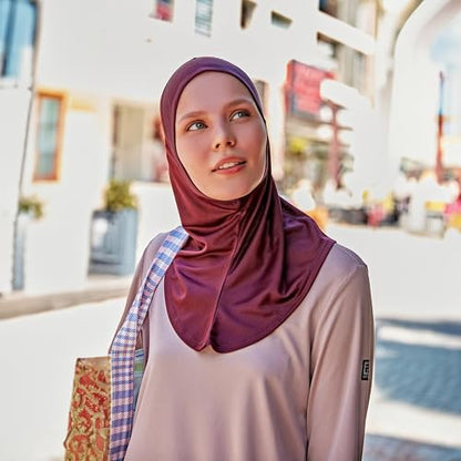 Hijab for Hair Buns - Ready-to-Wear Breathable Headscarf for Running, Fitness - Headscarf for Active Muslim Women - color: Claret Red