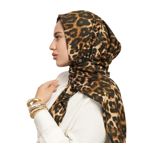 Instant Hijab For Women | Head Wrap100% Cotton Rib Headscarf | Easy to Wear Hijabs with Metal Pin - color: Tiger