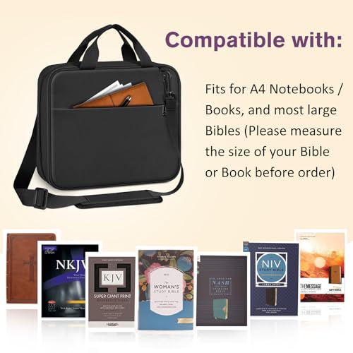 FINPAC Large Bible Cover, Carrying Book Case Church Bag Bible Protective with Zippered Pocket and Handle, Gift for Men Women - color: Black