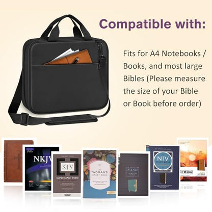 FINPAC Large Bible Cover, Carrying Book Case Church Bag Bible Protective with Zippered Pocket and Handle, Gift for Men Women - color: Black