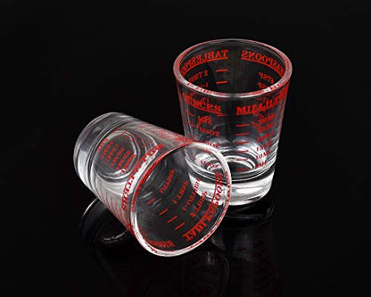 Shot Glasses Measuring Cup 2 Pieces Liquid Heavy Glass 30 Milliliter Scaled Measuring Glass for Liquid (Red, 30ml) - color: Red, size: 30ml