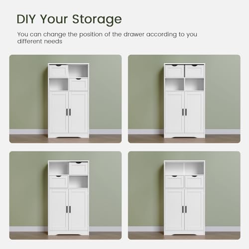 Iwell Bathroom Cabinet with Doors and Drawers, Freestanding Bathroom Storage Cabinet, Adjustable Shelves, for Living Room, Kitchen, Home Office, White - color: White