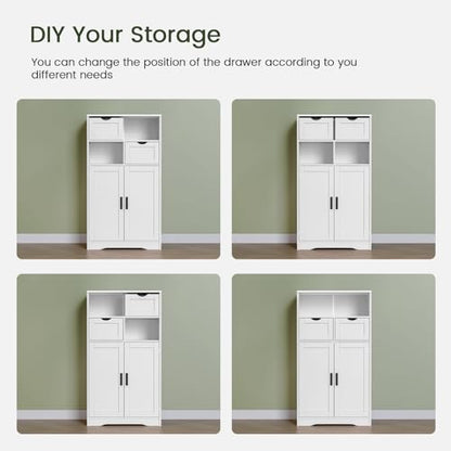 Iwell Bathroom Cabinet with Doors and Drawers, Freestanding Bathroom Storage Cabinet, Adjustable Shelves, for Living Room, Kitchen, Home Office, White - color: White