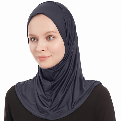Plain Ready To Wear Amira Hijab for Women - Muslim Instant Amira Jersey Scarf – Soft Muslim One Piece Instant Hijab Headscarf - color: Navy Blue