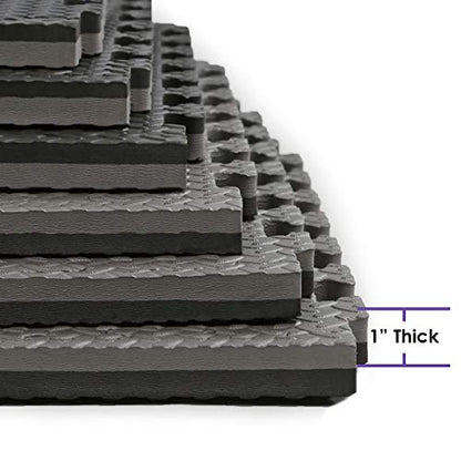 Xspec 1" Extra Thick 48 sq ft Reversible EVA Gym Foam Floor Mat Tiles (24" x 24"), Steel Pattern, 12 pcs, Black & Grey - color: Black